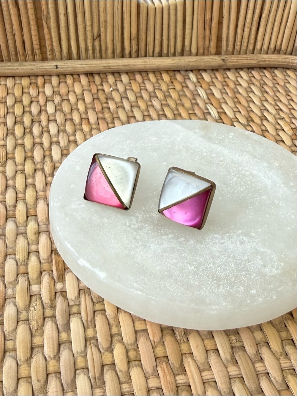 Vintage Cuff Links - Pink and White Squares